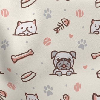 Dog And Cat Fish And Dog Bone Lightweight Cotton Poplin
