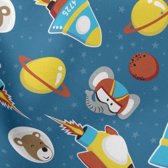 Rocket Elephant And Bear Lightweight Cotton Poplin