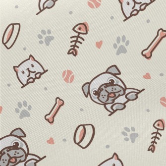 Dog And Cat Fish And Dog Bone Midweight Cotton Poplin