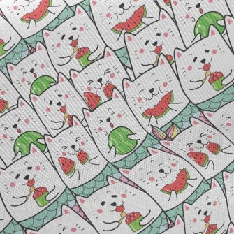Cat Eating Watermelon Midweight Cotton Poplin