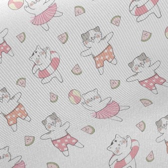 Watermelon Dancing Cat Midweight Cotton Poplin
