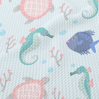 Seahorse And Turtle Birdseye Piqué