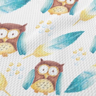 Owl And Feathers Birdseye Piqué