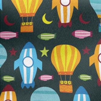 Rocket Ship Jersey Backed Fleece