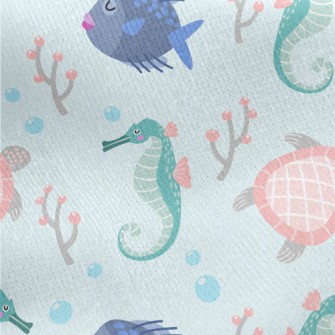 Seahorse And Turtle Jersey Backed Fleece