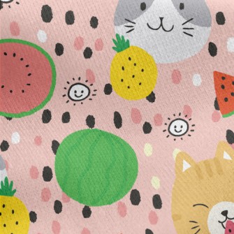 Fruit Loving Cat Jersey Backed Fleece