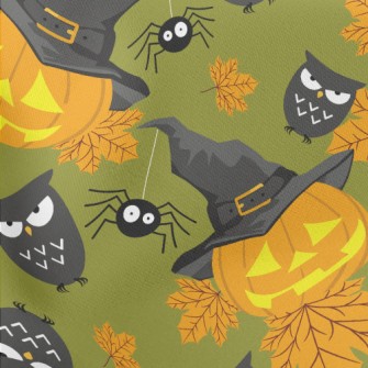 Halloween Pumpkin And Spider Lightweight Cotton Poplin