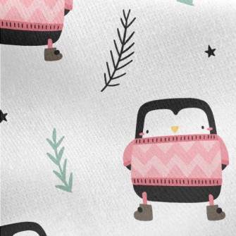 Pink Sweater Penguin Jersey Backed Fleece