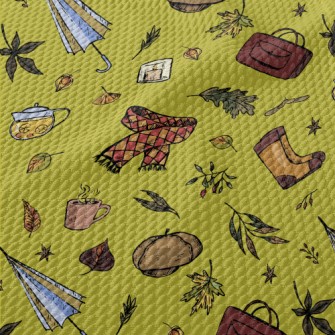 Autumn Maple Leaves And Hot Te Birdseye Piqué