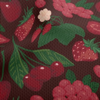 Red Strawberry Cherry Berries Athletic Mesh Flat Back