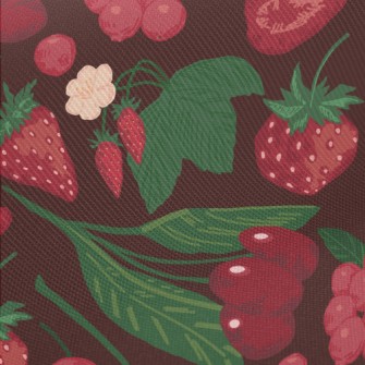 Red Strawberry Cherry Berries Twill