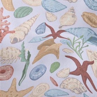 Hand Drawn Starfish Coral Shel Lightweight Performance Linen
