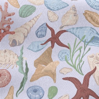 Hand Drawn Starfish Coral Shel Jersey Backed Fleece