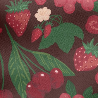 Red Strawberry Cherry Berries Jersey Backed Fleece