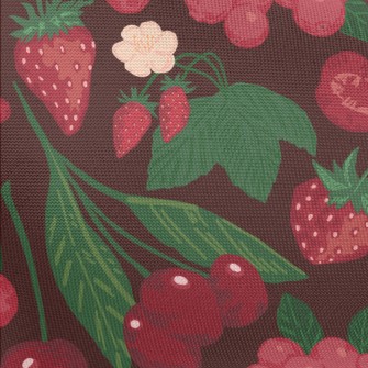 Red Strawberry Cherry Berries Pongee
