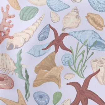 Hand Drawn Starfish Coral Shel Lightweight Cotton Poplin