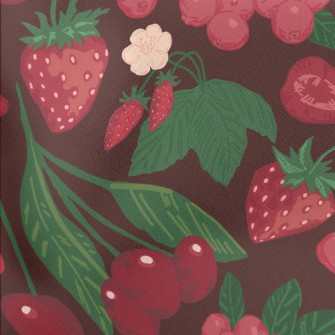 Red Strawberry Cherry Berries Lightweight Cotton Poplin