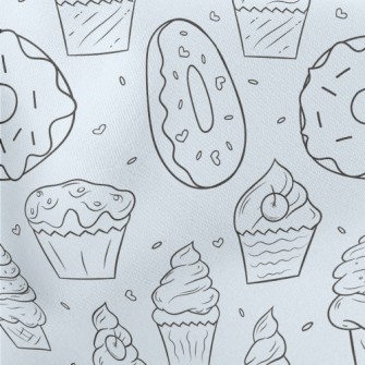 Hand Drawn Ice Cream And Donut Lightweight Cotton Poplin