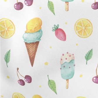 Hand Drawn Ice Cream With Stra Lightweight Cotton Poplin