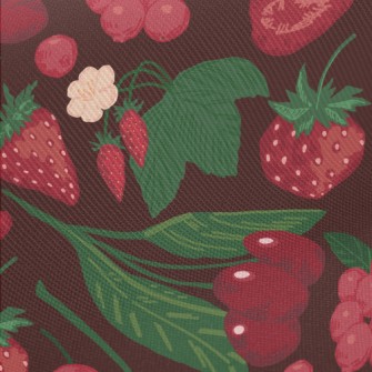 Red Strawberry Cherry Berries Midweight Cotton Poplin