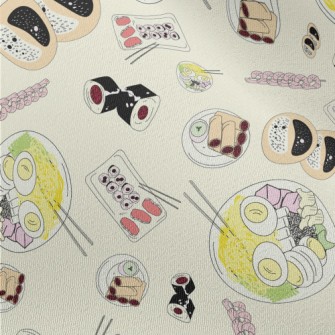 Hand Drawn Asian Food Chiffon