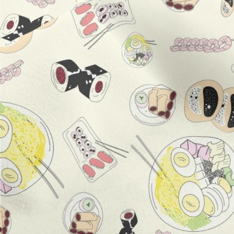 Hand Drawn Asian Food Micro Fleece
