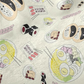 Hand Drawn Asian Food Minky