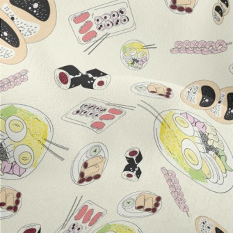 Hand Drawn Asian Food Lightweight Performance Linen