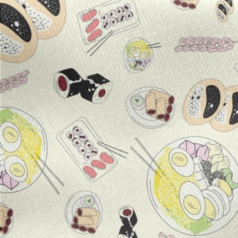Hand Drawn Asian Food Jersey Backed Fleece
