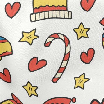 Hand Drawn Cartoon Christmas Lightweight Cotton Poplin