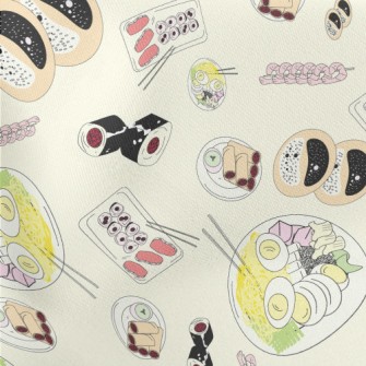 Hand Drawn Asian Food Lightweight Cotton Poplin