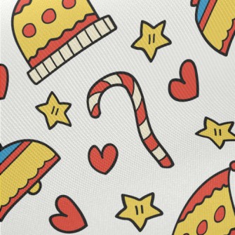 Hand Drawn Cartoon Christmas Midweight Cotton Poplin