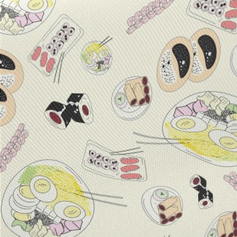 Hand Drawn Asian Food Midweight Cotton Poplin