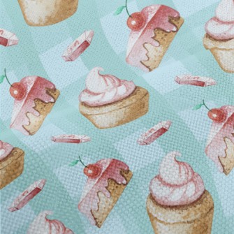 Hand Drawn Cherry Cupcakes Performance Linen