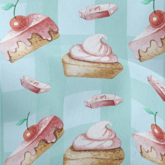 Hand Drawn Cherry Cupcakes Lightweight Performance Linen