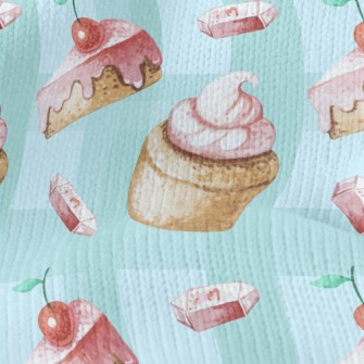 Hand Drawn Cherry Cupcakes Stretch Jersey