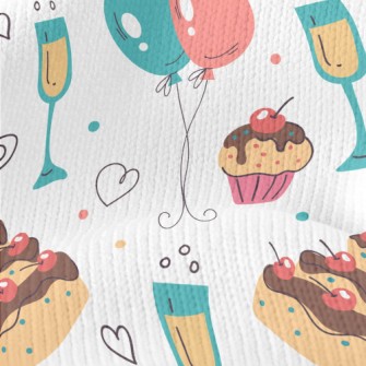 Birthday Cherry Cake Champagne Stretch Jersey