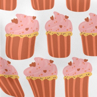 Pink Heart Cup Cake Lightweight Cotton Poplin