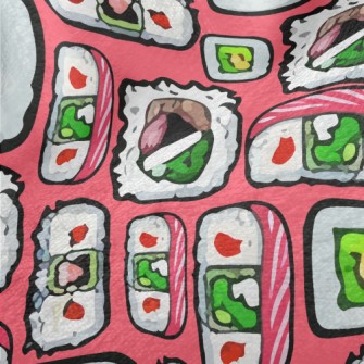 Hand Drawn Japanese Sushi Minky