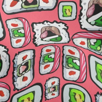 Hand Drawn Japanese Sushi Lightweight Performance Linen