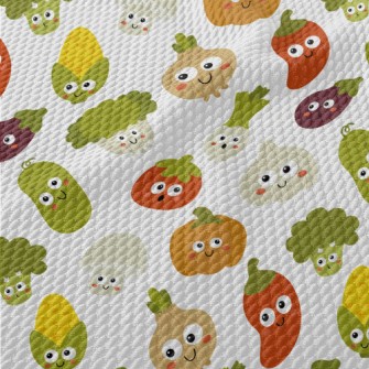 Cute Vegetables With Big Eyes Birdseye Piqué