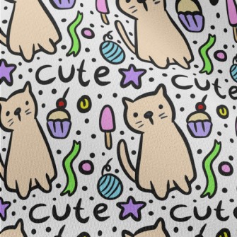 Hand Drawn Cat And Cake Chiffon