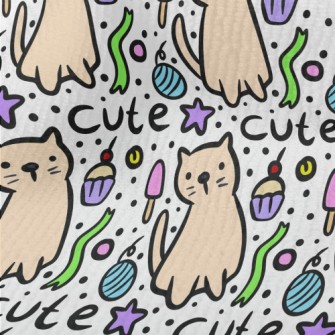 Hand Drawn Cat And Cake Terry