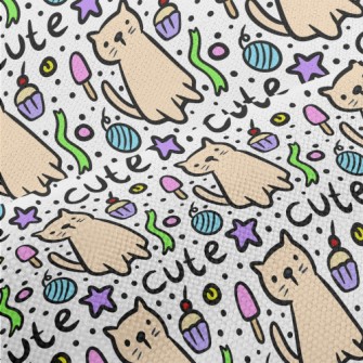 Hand Drawn Cat And Cake Performance Linen