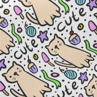 Hand Drawn Cat And Cake Twill
