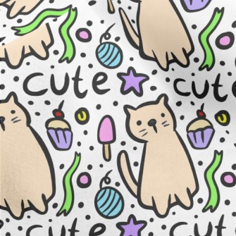 Hand Drawn Cat And Cake Micro Fleece