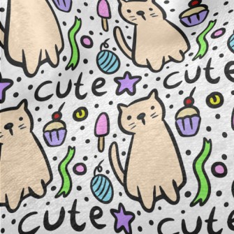 Hand Drawn Cat And Cake Minky