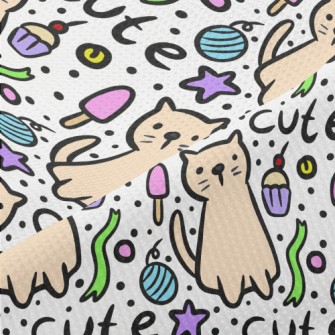 Hand Drawn Cat And Cake Piqué