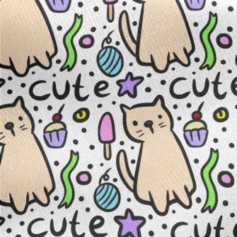 Hand Drawn Cat And Cake Jersey Backed Fleece