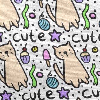 Hand Drawn Cat And Cake Pongee